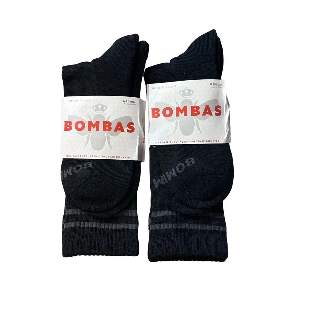 Bombas Socks Mens Medium Black Donation Calf Striped Honeycomb Arch Support 2PK